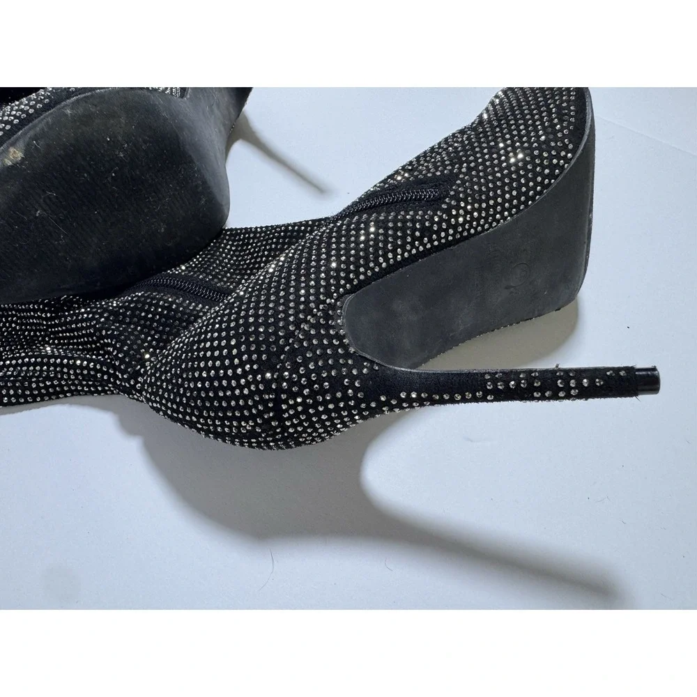 Unbranded Rhinestone Over The Knee Boots Womens 9 Black Stiletto Pointed Toe Zip